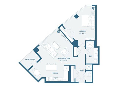 Floor plan for 1 bed, 1 bath, 966 sqft
